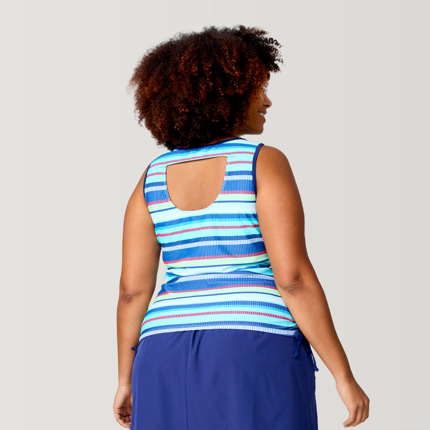 Women's Plus Size Marina Stripe Full Side Shirring Tankini Top