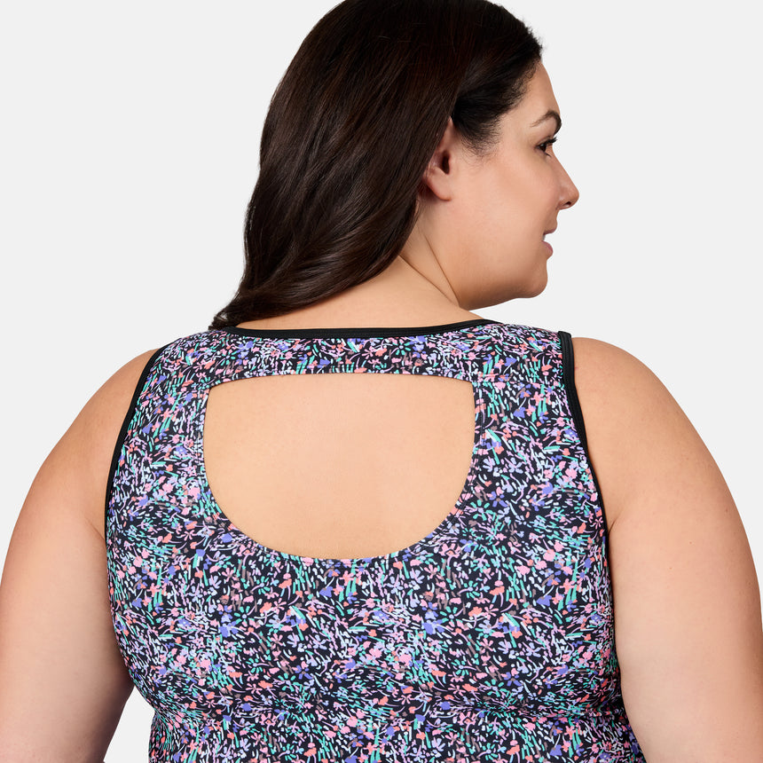 Women's Plus Size Bursting Blooms Full Side Shirring Tankini Top