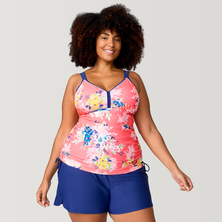 Women's Plus Size Poolside Bouquet Double Strap Tankini Top