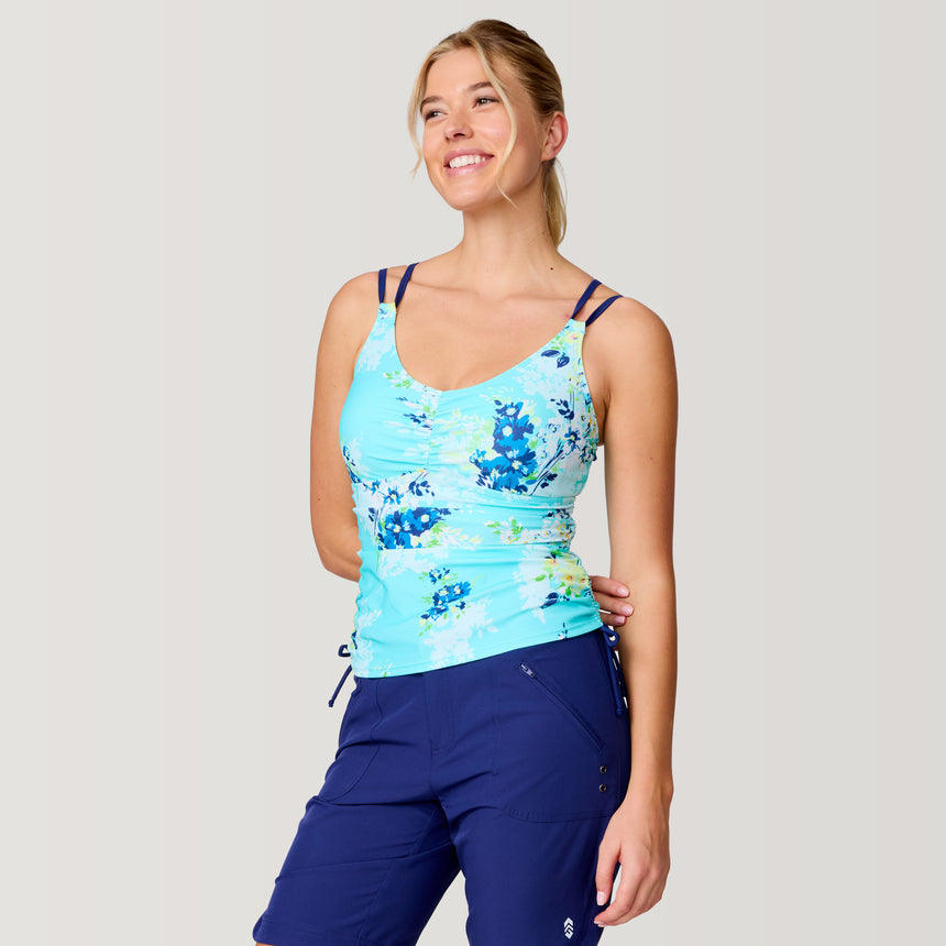 Women's Poolside Bouquet Side Shirred V-Neck Tankini Top