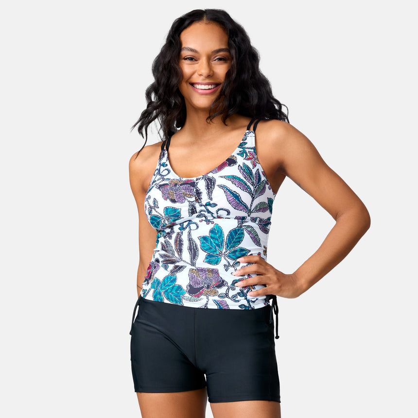 Women's Sunlit Floral Side Shirred V-Neck Tankini Top