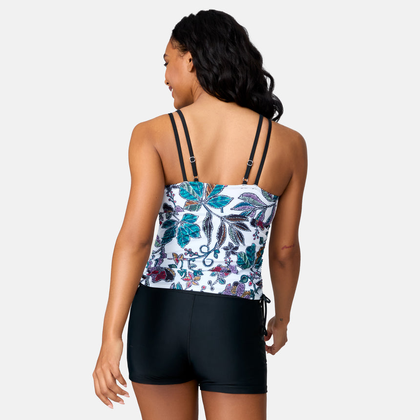 Women's Sunlit Floral Side Shirred V-Neck Tankini Top