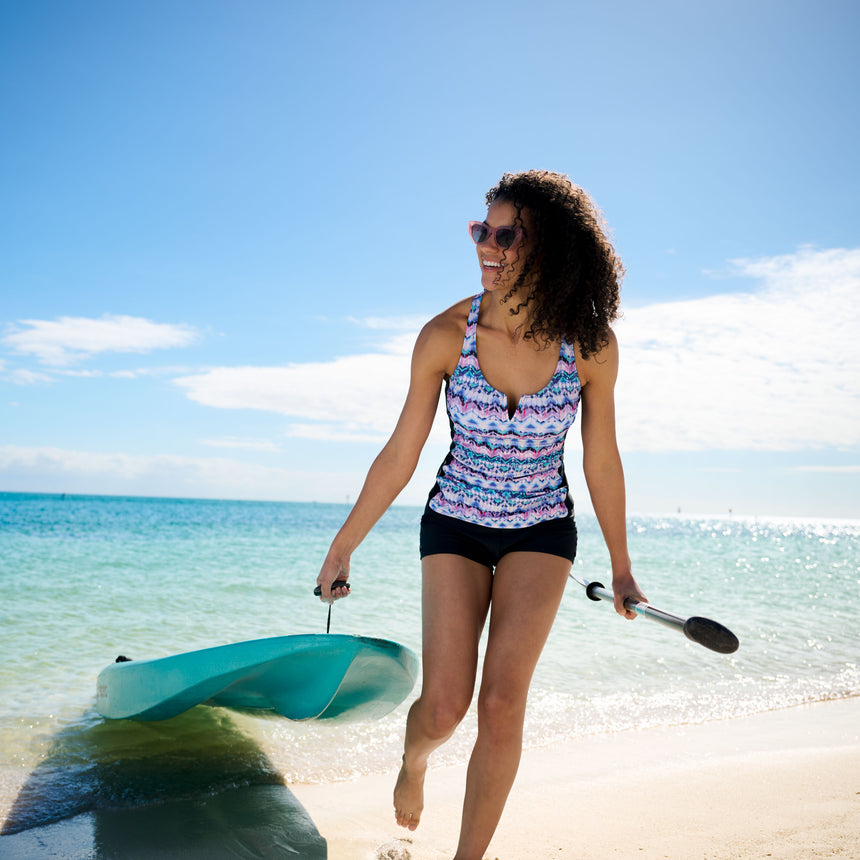 Women's Ikat Notch Front Tankini Top