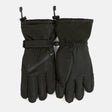 Aquarius Women’s Quilted Ski Gloves in black, featuring quilted fabric, adjustable wrist straps, zippered pockets on the back of the hands, and texting fingers.