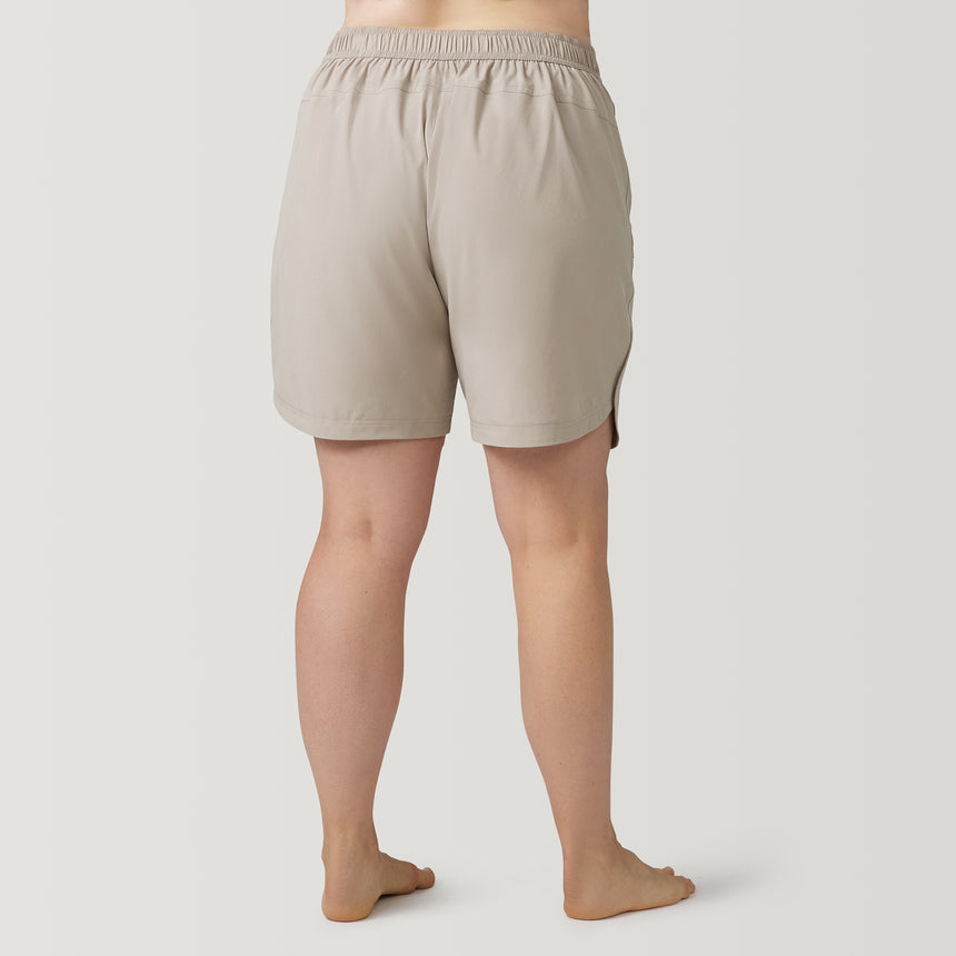 [Model is 5’10” wearing a size 1X] Free Country Women's Plus Size Bermuda Board Short II - Sand - #color_sand