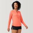 [Victoria is 5'11" wearing a size Small] Women's SunFree Quarter Zip UPF Sunshirt - S - Papaya #color_papaya