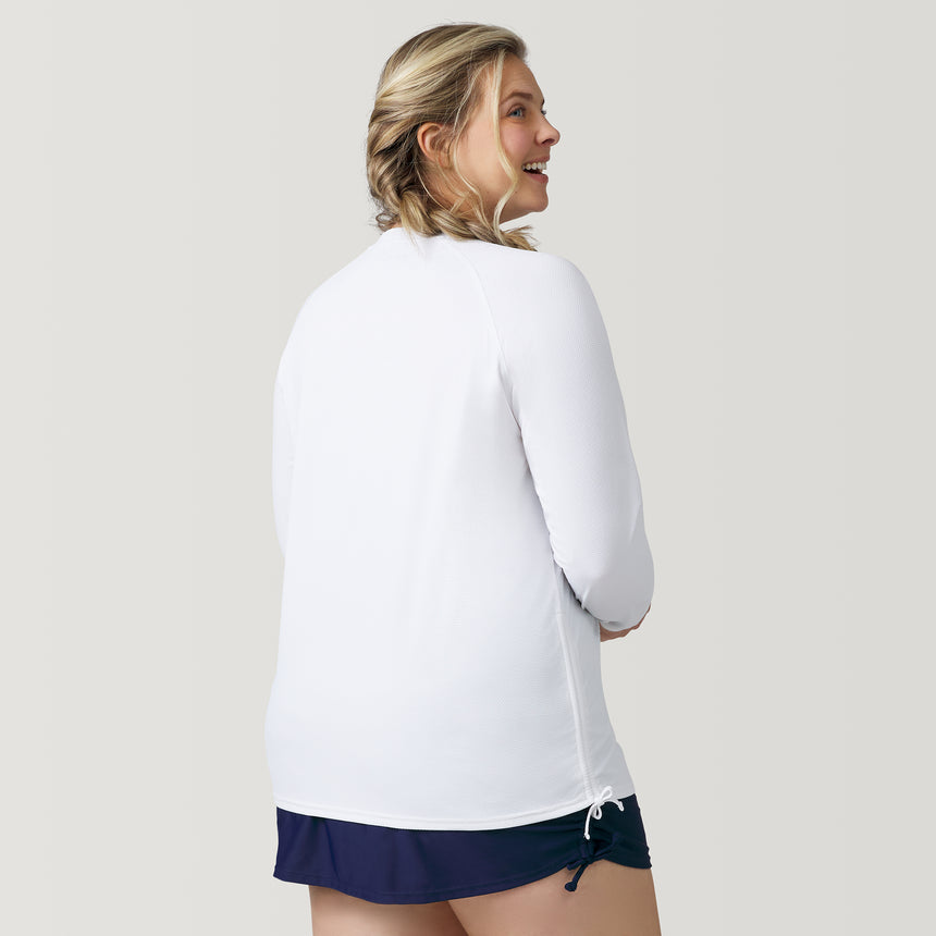 [Angela is 5'10" and wearing a size 1X.] Women's Plus Size SunFree Quarter Zip UPF Sunshirt - 1X - White #color_white