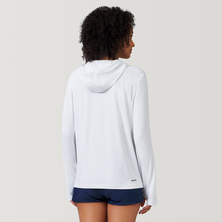 [Victoria is 5'10" wearing a size Small.] The Everybody SunFree UPF Hoodie - S - White #color_white