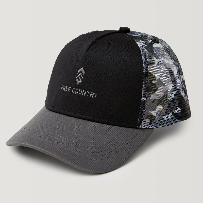 Free Country Five Panel Camo Trucker Hat - Black Camo 