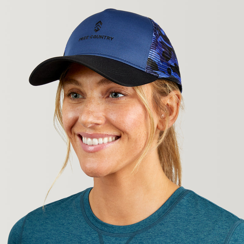 Free Country Five Panel Camo Trucker Hat - Deep Sea/Black Camo 