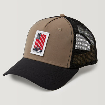 Free Country Five Panel American Flag Trucker Hat - Khaki #color_khaki