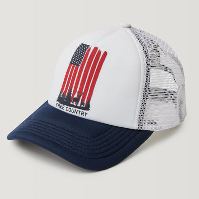 Free Country Five Panel American Flag Foam Trucker Hat - White #color_white