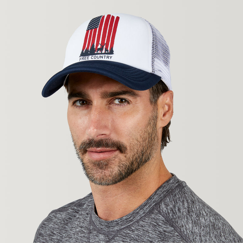 Free Country Five Panel American Flag Foam Trucker Hat - White 