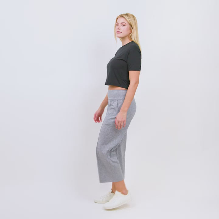 Women's Cloud Knit Wide Leg Cropped Pants - S - Medium Grey #color_medium-grey