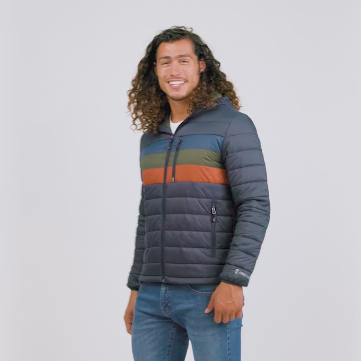 Men's Tri-Color Hooded Puffer - M - Dark Navy - #color_dark_navy