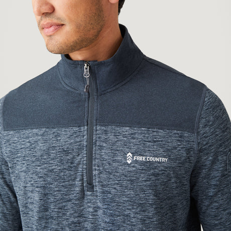 Men's Sueded Spacedye 1/2 Zip Colorblock Mock Neck Shirt - Blue Steel - M #color_blue-steel
