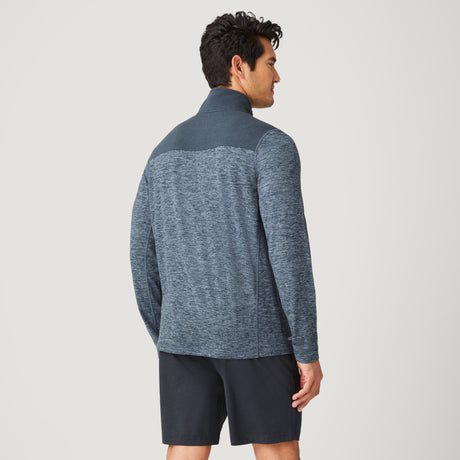 Men's Sueded Spacedye 1/2 Zip Colorblock Mock Neck Shirt - Blue Steel - M #color_blue-steel