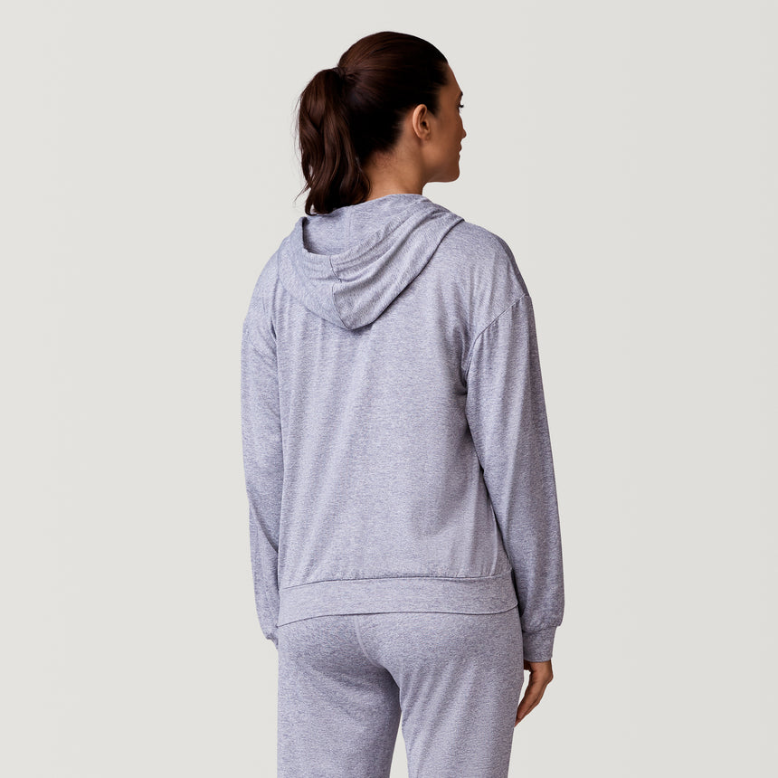 [Natalia is 5’9” wearing a size Small.] Women's Cloud Knit Zip Hoodie - Medium Grey - S #color_medium-grey