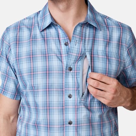 [Will is 6'2" wearing a size Medium.] Men's Excursion Short Sleeve Poplin Shirt - Airy Blue - M #color_airy-blue