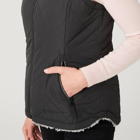 [Model is wearing a size Small.] Women's Stratus Lite Reversible Vest - Black - S #color_black
