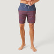 [Model is wearing a size Medium.] Men's Lake Side Stripe Surf Short - Redrock #color_redrock