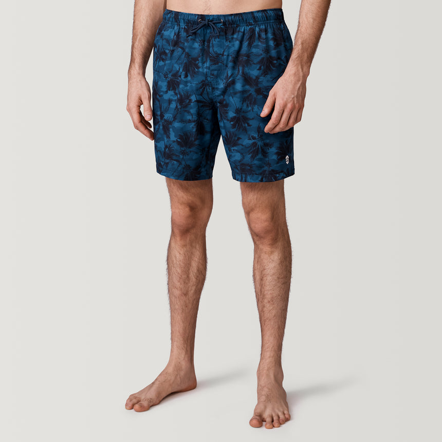 [Model is 6’2” wearing a size Medium.] Men's Tropical Camo Swim Short - Dark Navy #color_dark-navy