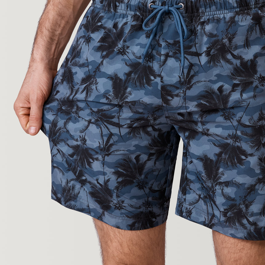 [Model is 6’2” wearing a size Medium.] Men's Tropical Camo Swim Short - Stormy Weather #color_stormy-weather