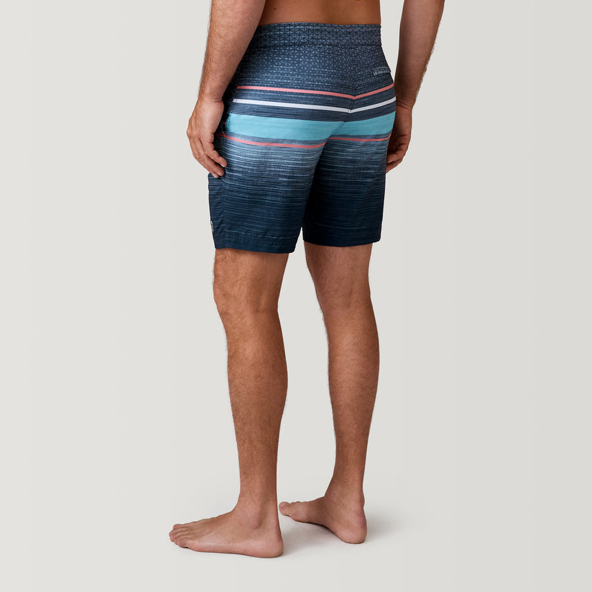 [Model is 6’2” wearing a size Medium.] Men's Diamond Plate Stripe Surf Swim Short - Coral Sand - M #color_coral-sand
