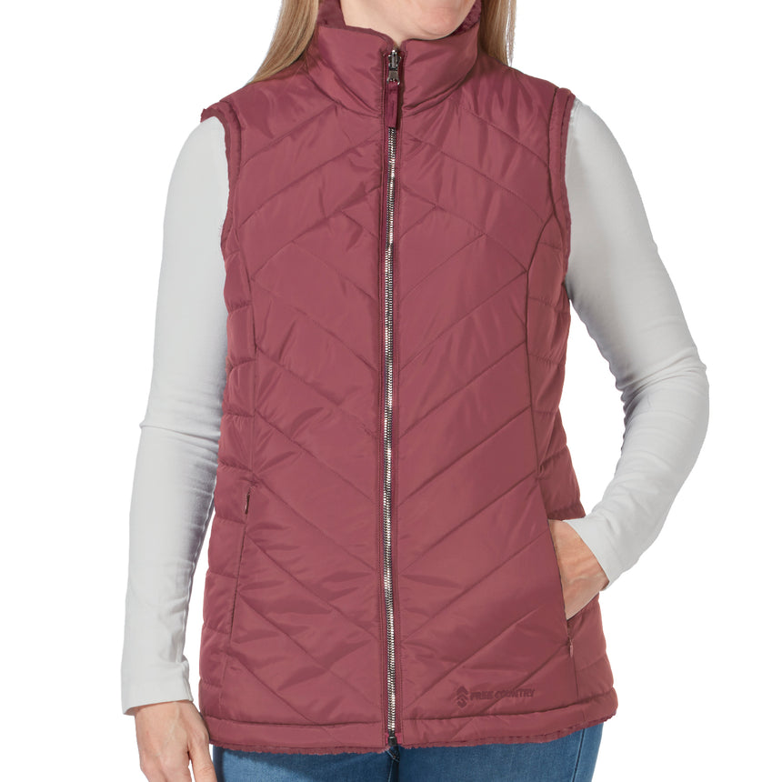 Free Country Women's FreeCycle® Cloud Lite® Cire Reversible Vest - Brick- S#color_brick