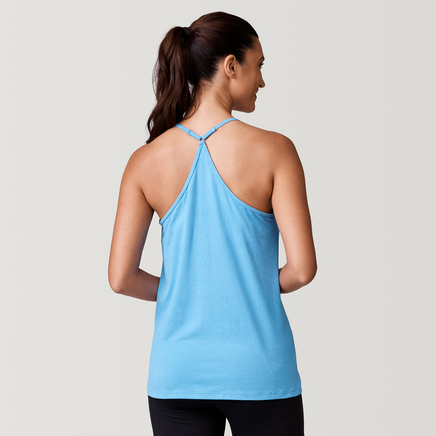 [Natalia is 5’9” wearing a size Small.] Free Country Women's Free2B B Cool V-Neck Built-In Bra Cami Top - S - #color_cerulean
