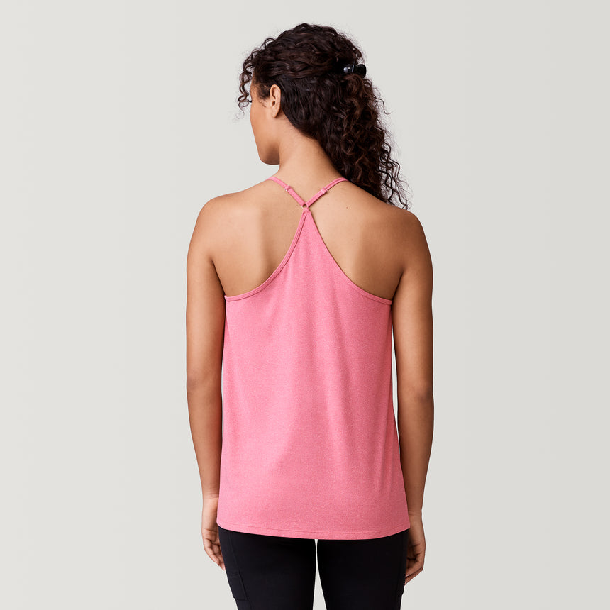 [Meli is 5’9.5” wearing a size Small.] Free Country Women's Free2B B Cool V-Neck Built-In Bra Cami Top - S - Guava #color_guava