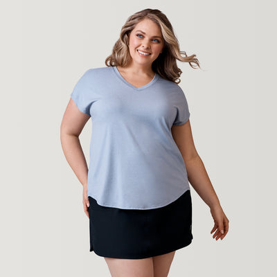 [Angela is 5’10” wearing a size 1X] Women's Plus Size Microtech Chill B Cool Tee - Grey - 1X #color_grey