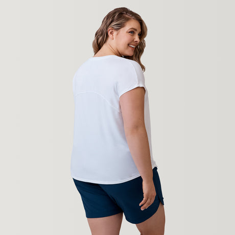 [Angela is 5’10” wearing a size 1X.] Women's Plus Size Microtech Chill B Cool Tee - White - 1X #color_white