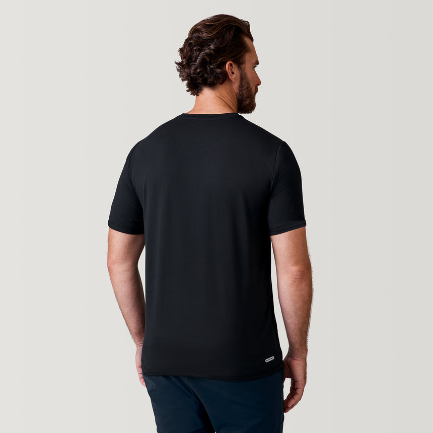 [Zach is 6’2” wearing a size Medium.] Free Country Men's Microtech Chill Cooling Crew Tee - Black - S#color_black