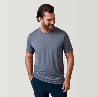 [Zach is 6’2” wearing a size Medium.] Free Country Men's Microtech Chill Cooling Crew Tee - Charcoal - S#color_charcoal
