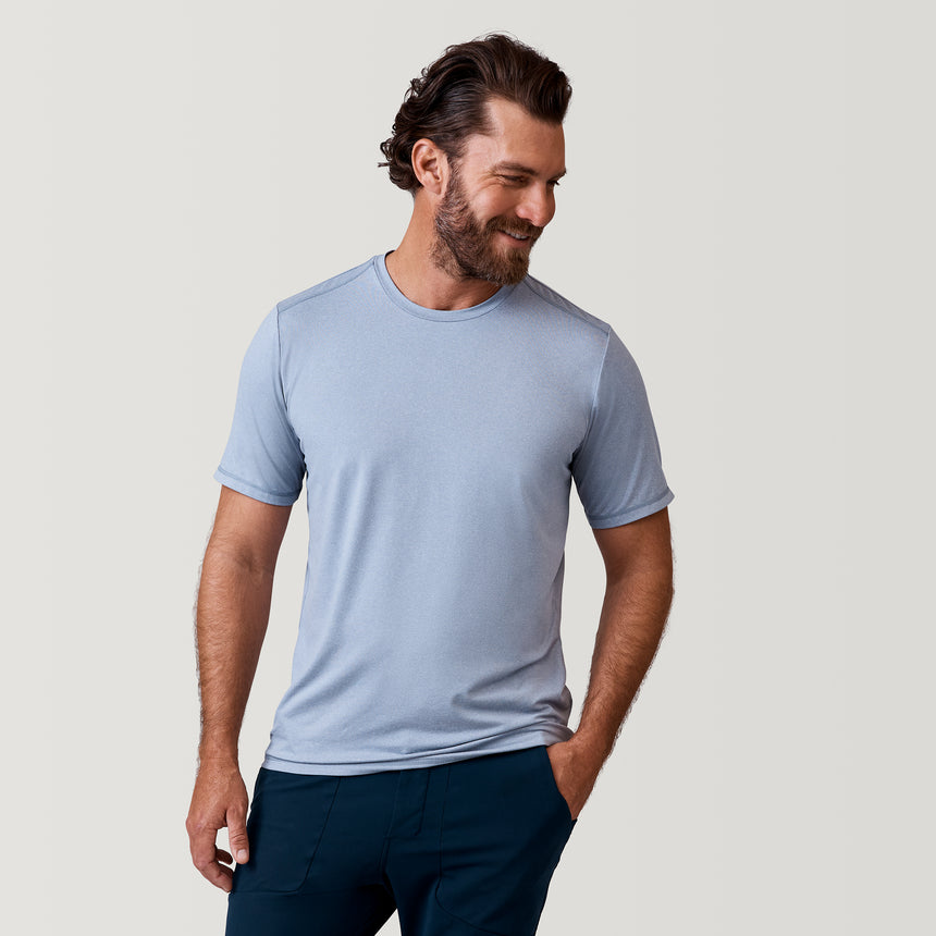 [Zach is 6’2” wearing a size Medium.] Free Country Men's Microtech Chill Cooling Crew Tee - Light Grey - S#color_light-grey