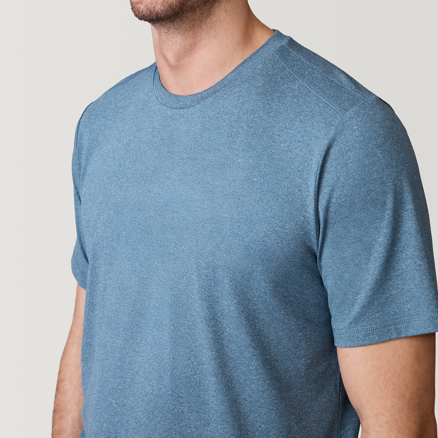 [Will is 6’2” wearing a size Medium.] Free Country Men's Microtech Chill Cooling Crew Tee - Sage Steel - S#color_sage-steel