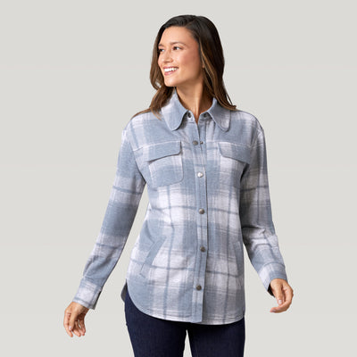 Women's Luxe+ Sherpa Lined Shirt Jacket - Heather Grey Plaid - S #color_heather-grey-plaid