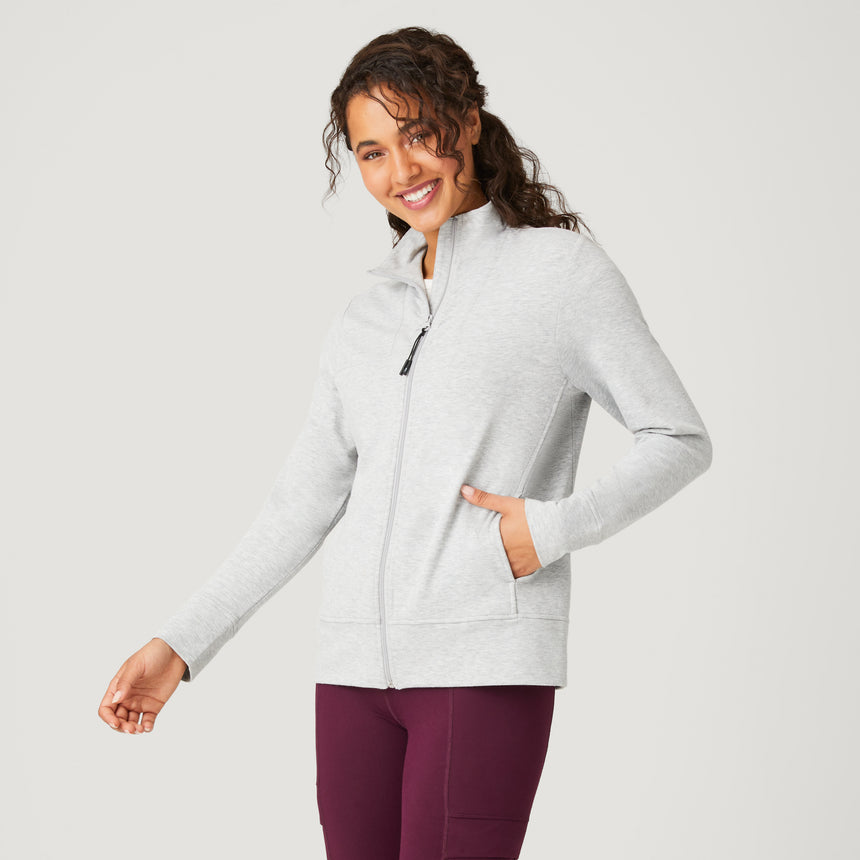 Women's Luxe Fleece Funnel Neck Jacket - Heather Grey - S #color_heather-grey
