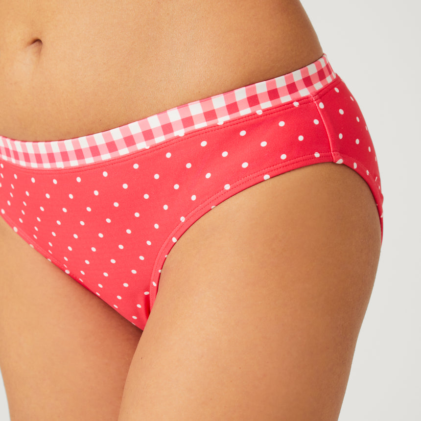 Women's Polka Dot/Gingham Ruffle Bikini Bottom - Poppy Red-White #color_poppy-red-white
