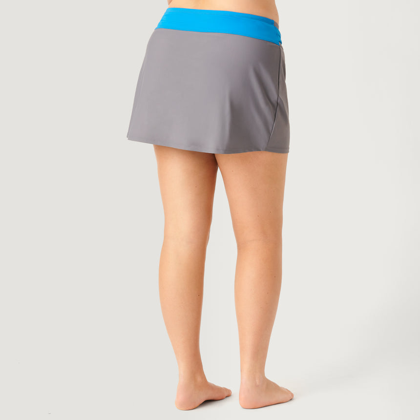 Women's Plus Size Drawstring Swim Skirt - Cloud Grey-Caribbean Blue #color_cloud-grey-caribbean-blue