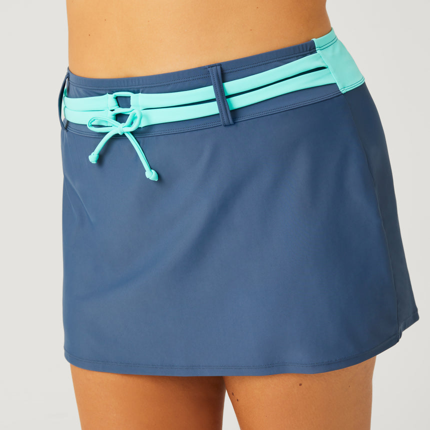 Women's Plus Size Drawstring Swim Skirt - Slate-Mint #color_slate-mint