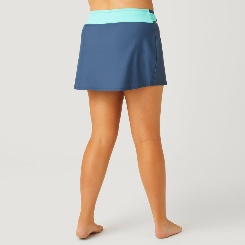 Women's Plus Size Drawstring Swim Skirt - Slate-Mint #color_slate-mint