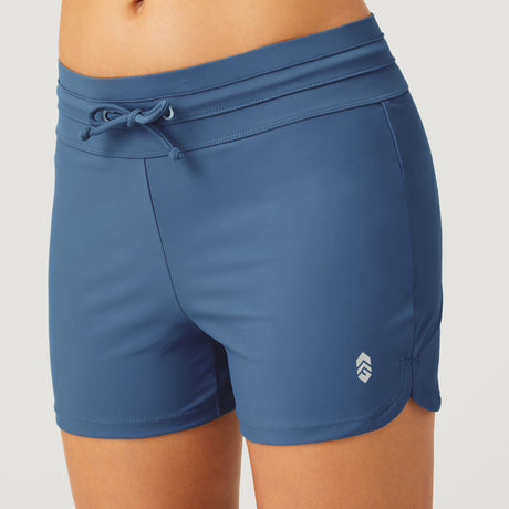 [Model is 5’9” wearing a size Small.]  Women's Drawstring Swim Short - Slate #color_slate