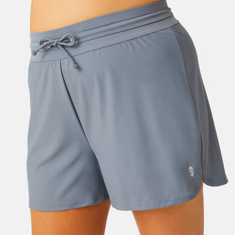 [Model is 5’10” wearing a size 1X.] Women's Plus Size Drawstring Swim Short - Cloud Grey #color_cloud-grey