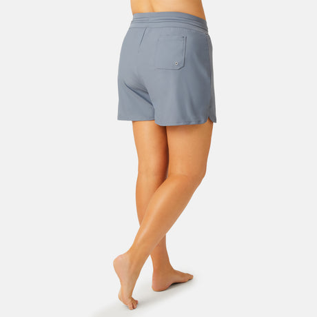 [Model is 5’10” wearing a size 1X.] Women's Plus Size Drawstring Swim Short - Cloud Grey #color_cloud-grey