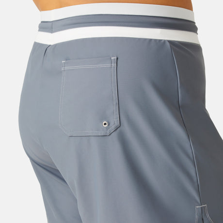 [Model is 5’10” wearing a size 1X.] Women's Plus Size Drawstring Swim Short - Cloud Grey-White #color_cloud-grey-white