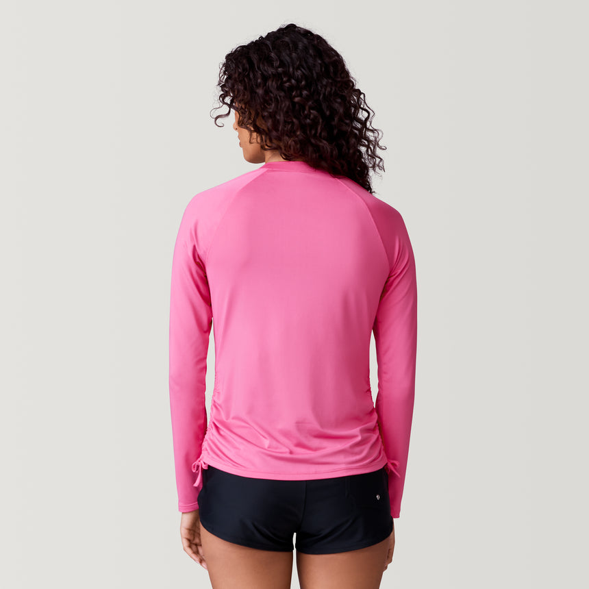 [Meli is 5’9.5” wearing a size Small.] Women's UPF Long Sleeve Sunshirt - S - Coral #color_coral