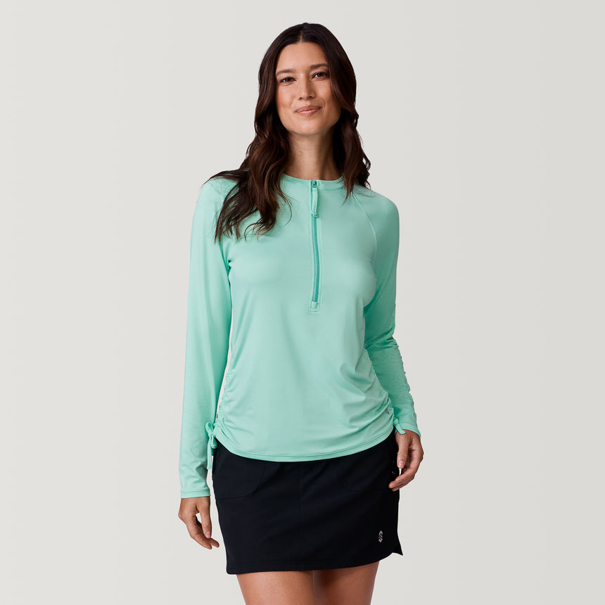 [Natalia is 5’9” wearing a size Small.] Women's UPF Long Sleeve Sunshirt - S - Mint #color_mint