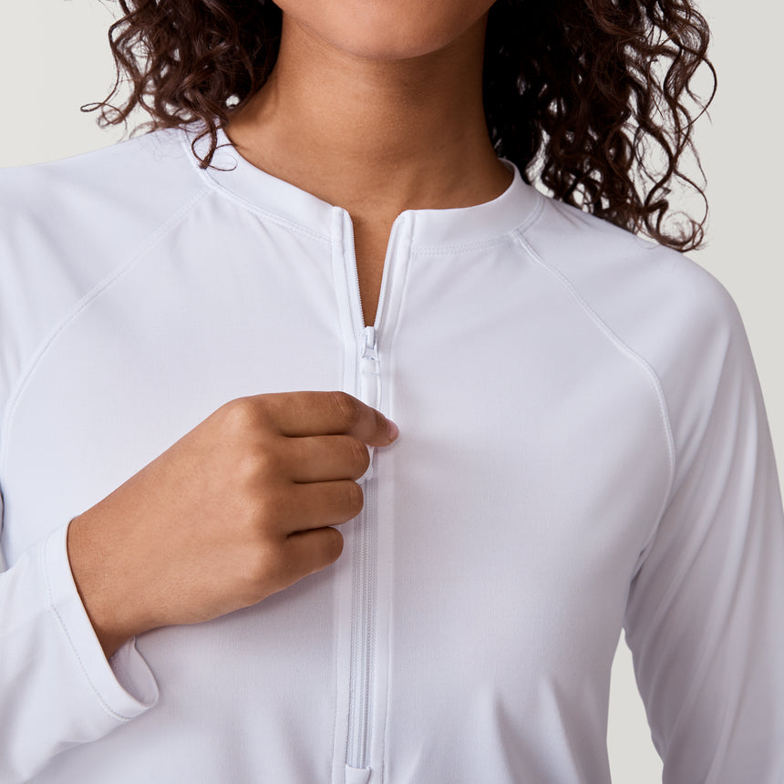 [Meli is 5’9.5” wearing a size Small.] Women's UPF Long Sleeve Sunshirt - S - White #color_white